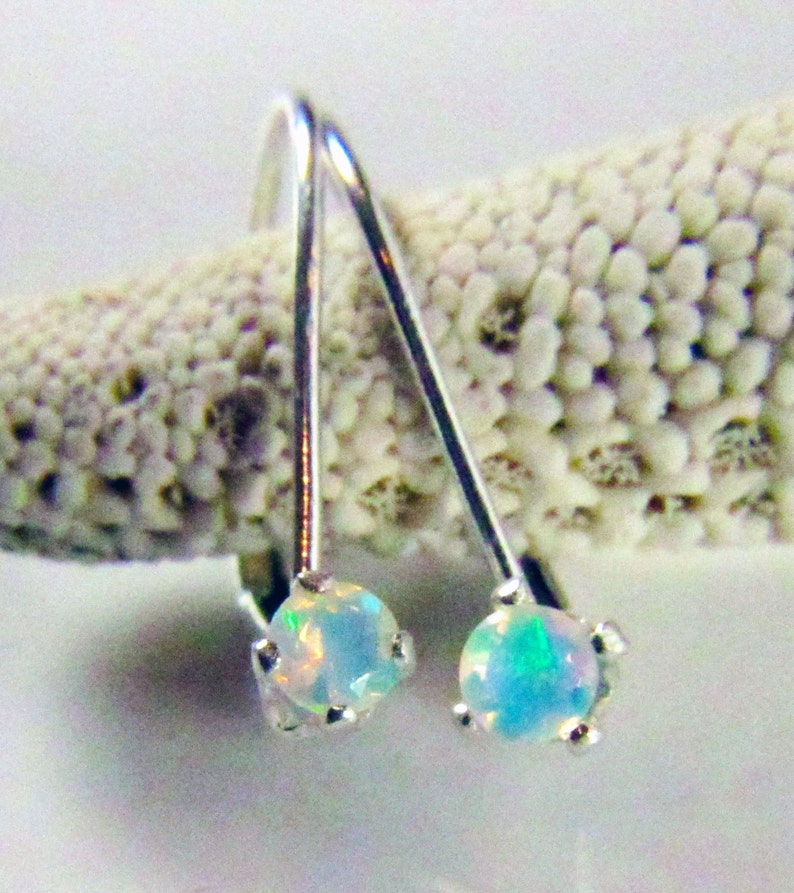 3mm Ethiopian Welo Opals, AAA grade fiery Opals, Round Natural, Ethiopian Opals, Sterling Silver Filled leverback, excellent play of color. image 2