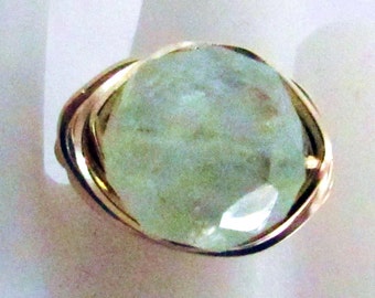 ANILLO relleno de oro de 14 quilates, aguamarina natural, anillo de piedra natal de marzo, anillo de aguamarina redondo, anillo hecho a mano, anillo envuelto en alambre