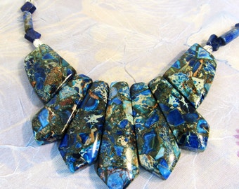 Sterling Silver bib Necklace, Blue Imperial Jasper,  OOAK Focal Collar , Virgo, Lapis Lazuli, Chakra Necklace, 18" Long, Boho Jewelry