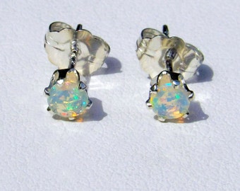 Ethiopian Welo Opals, AAA+ grade Opals, 3mm Natural Ethiopian Opals, Sterling Silver Ear studs with excellent play of color.