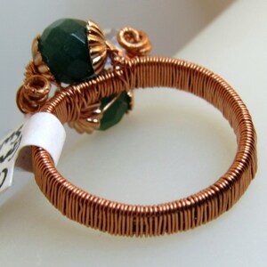 ¡venta! OOAK Green Onyx Ring, Cobre Natural, Cristales Claros de Swarovski, Alambre Envuelto, Tamaño 7 Anillo, Boho Jewelry, Boho Ring imagen 5