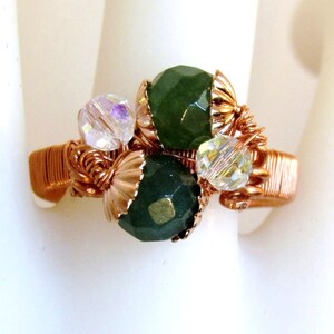 ¡venta! OOAK Green Onyx Ring, Cobre Natural, Cristales Claros de Swarovski, Alambre Envuelto, Tamaño 7 Anillo, Boho Jewelry, Boho Ring imagen 1