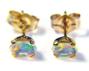 5x3mm, Ethiopian Welo Opals, AAA+ grade fiery Opals, Oval Natural,  Ethiopian Opals, GOLD Filled, Ear studs with excellent play of color.