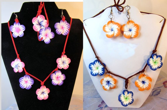 Polymer Clay Necklace set, Summer Jewelry, Boho Jewelry, Fun in the Sun, Beach Necklace, Pink and Purple, Orange and Blue, 3 pc 2 pc sets
