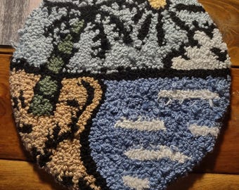 Ocean themed punch needle Mug Rug Coasters