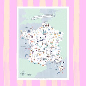 Ilustrowana mapa Francji – plakat dla dzieci 50x70 cm