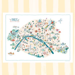 París para los más pequeños – Póster ilustrado 50x70 cm | Mapa infantil de París | Decoración de dormitorio | Impresión en papel artístico de 250 g