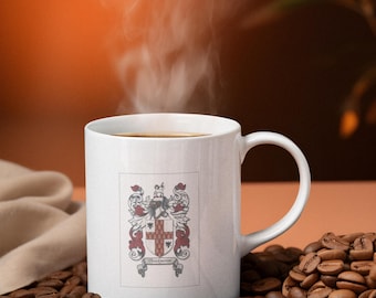 Family Coat of Arms Mug, Beautifully Crafted Ceramic Coffee Cup Featuring Your Unique Family Crest, Ideal Gift for Family Gatherings