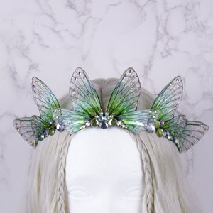 Fairy Crown Diadem Summer Green Fairy Wing Cicada Tiara -  Fairy Costume - Elven Tiara - Festival Crown - Bridal Renaissance Wedding
