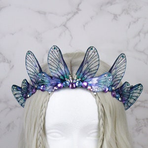 Fairy Crown Diadem Aqua Blue Purple Mermaid Fairy Wing Cicada Tiara -  Fairy Costume - Elven Tiara - Festival Crown - Bridal Renaissance