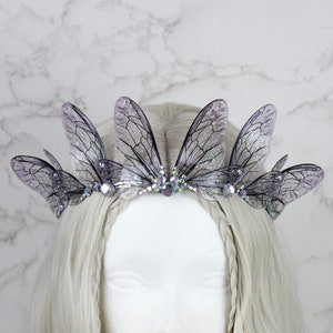 Fairy Crown Diadem Silver Lilac Bee Fairy Wing Cicada Tiara - Fairy Costume - Elven Tiara - Festival Crown - Bridal Renaissance Fair Wedding