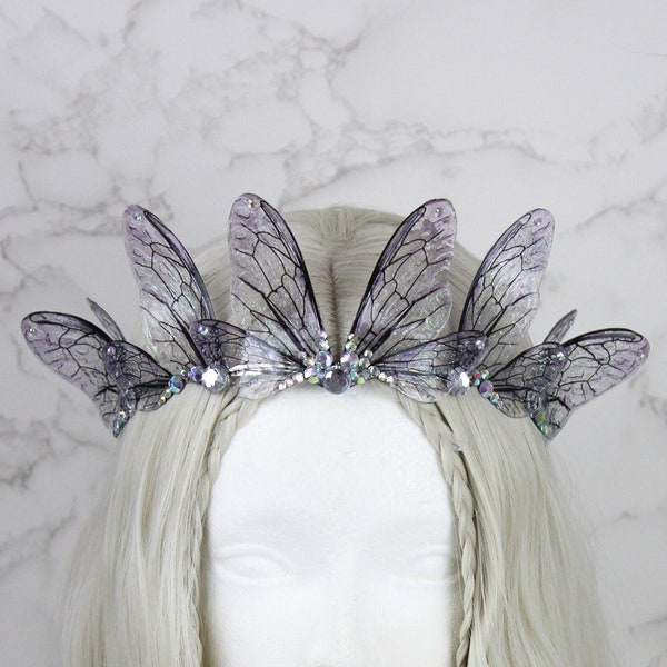 Fairy Crown Diadem Silver Lilas Bee Fairy Wing Cicada Tiara - Costume de fée - Elven Tiara - Festival Crown - Bridal Renaissance Fair Wedding