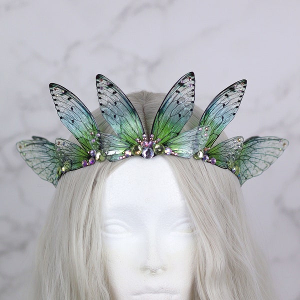 Fairy Crown Fairy Wing Cicada Tiara Diadem - Fairy Costume - Renaissance Fair - Elven Tiara - Festival Crown - Bridal Wedding - Summer Green