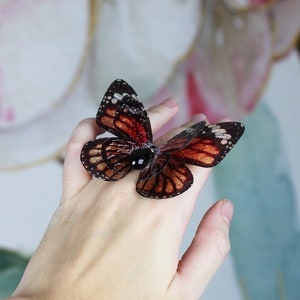 Fairy Wing Butterfly Cicada Insect Ring - Large Orange Monarch Butterfly - Fairycore - Goblincore - Festival Wear - Renaissance - Fairy Kei