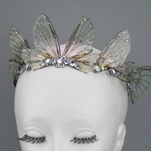 Fairy Crown Diadem Natural Clear Yellow Fairy Wing Cicada Tiara -  Fairy Costume - Elven Tiara - Festival Crown - Bridal Renaissance Wedding