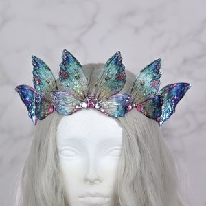 Fairy Wing Crown - Fairy Tiara Diadem - Butterfly Holo Rainbow -  Fairy Costume - Elven Tiara - Festival Crown - Renaissance Fair - Bridal