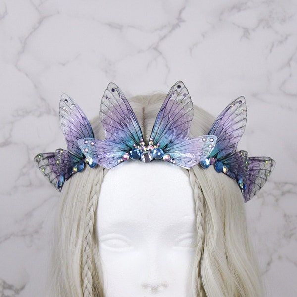 Fairy  Diadem Soft Purple Blue Fairy Wing Cicada Tiara - Crown Fairy Costume - Elven Tiara - Festival Crown - Bridal Renaissance