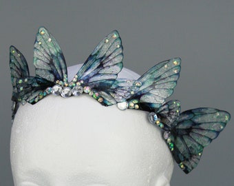 Fairy Crown Diadem Teal Blue Mermaid Fairy Wing Cicada Tiara -  Fairy Costume - Elven Tiara - Festival Crown - Bridal Renaissance Wedding