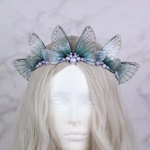 Fairy Crown Tiara Fairy Wing Cicada Diadem - Fairy Costume - Elven - Festival Crown - Bridal Wedding - Renaissance Fair - Sky Blue