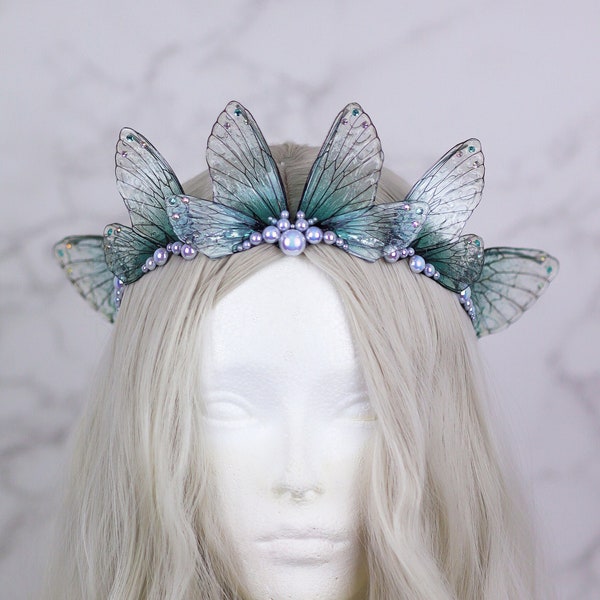 Fairy Crown Tiara Fairy Wing Cicada Diadem - Fairy Costume - Elven - Festival Crown - Bridal Wedding - Renaissance Fair - Sky Blue