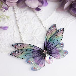 Enchanting Rainbow Fairy Wing Necklace: Fantasy Pendant for Renaissance Fairs, Adult Costumes & Fairytale Weddings