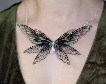 Enchanting Gothic Fairy Wing Statement Necklace - Winter Witchcore, Autumn, Halloween, Necromancer