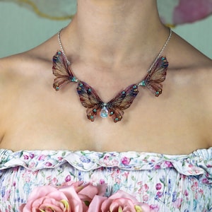 Fairy Wing Necklace - Butterfly Collar Pendant - Vintage Butterfly Bronze - Fantasy - Fairycore - Fairy Kei - Fairy Grunge - Mori Kei