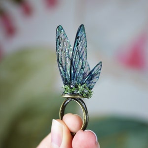 Fairy Wing Butterfly Cicada Insect Ring - Mermaid Teal Blue Green - Fairycore - Gifts For Her - Festival Wear - Renaissance - Fairy Kei