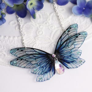Enchanting Ocean Blue Fairy Wing Necklace: Fantasy Butterfly Pendant
