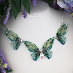 Fairy Wing Necklace - Cicada Butterfly Collar Pendant - Vintage Butterfly Green - Fantasy - Fairycore - Fairy Kei - Fairy Grunge - Mori Kei