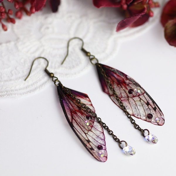 Fairy Wing Earrings - Red Fall Autumn - Fairycore - Butterfly Cicada Insect Earrings - Fairy Gift - Fairy Kei - Festival Wear - Renaissance