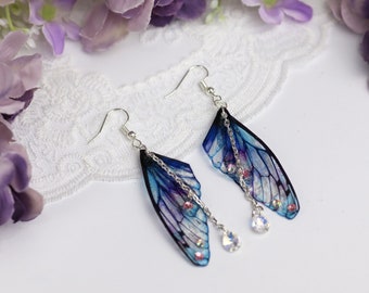 Fairy Wing Earrings - Cicada Butterfly Insect Earrings - Blue Pink - Fairy Kei - Fairycore - Pastel Goth - Mori Kei - Goblincore