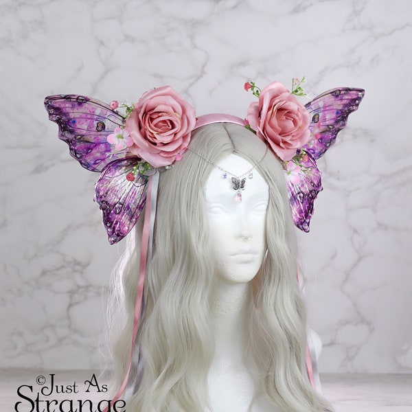 Fairy Wing Butterfly Flower Crown - Festival Headpiece - Pink Fantasy - Renaissance Fair - Adult Fairy Costume - Fairycore - Fairy Kei
