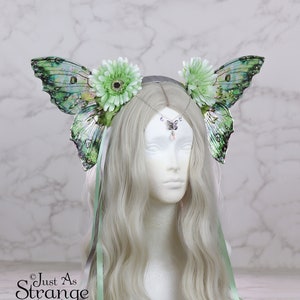 Fairy Wing Butterfly Flower Crown - Festival Headpiece - Green Fantasy - Renaissance Fair - Adult Fairy Costume - Fairycore - Fairy Kei