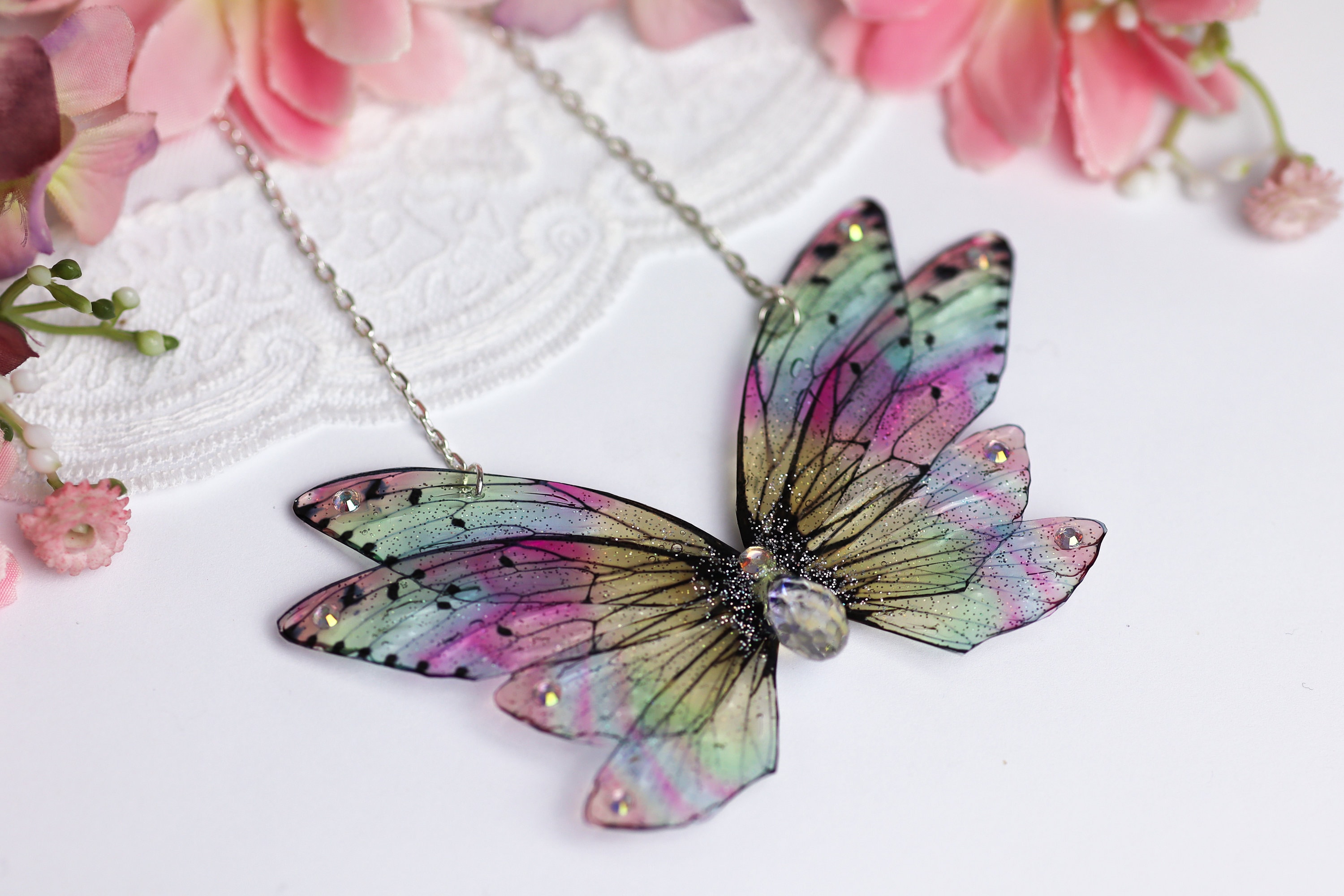 ✨CCC-MORI ✨ Fairy Wing Cicada Butterfly Necklace Pendant - Peachy Holo