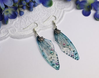 Fairy Wing Butterfly Cicada Insect Earrings - Icy Spring Blue - Fairycore - Gifts For Her - Festival Wear - Renaissance Fair