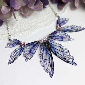Fairy Wing Necklace - Cicada Butterfly Pendant - Tattered Purple Collar - Mori Kei - Fairycore - Fairy Kei - Pastel Goth - Goblincore