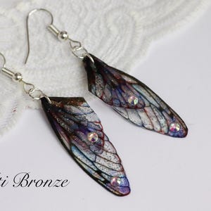 Choose Colour - Tiny Fairy Wing Earrings - Butterfly Cicada Earrings - Fairycore - Fairy Kei - Mori Kei - Pastel Goth - Renaissance Fair Multi Bronze