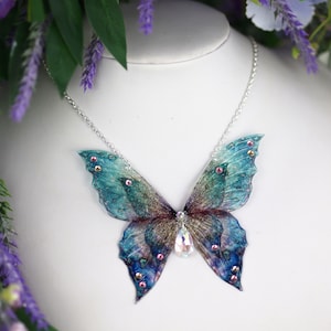 Fairy Wing Necklace - Cicada Butterfly Pendant - Holo Rainbow Butterfly - Fairy Kei - Fairycore - Pastel Goth - Mori Kei - Festival Wear
