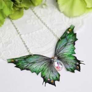 Fairy Wing Necklace - Cicada Butterfly Pendant - Wild Gothic Green Faerie - Fairy Kei - Fairycore - Cottagecore - Fairy Gift - Festival Wear
