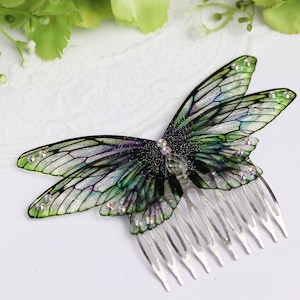 Fairy Wing Hair Comb - Cicada Butterfly - Bridal Hair Piece - Dragonfly - Fairycore - Fairy Kei - Cottagecore - Bright Green - Boho Bride