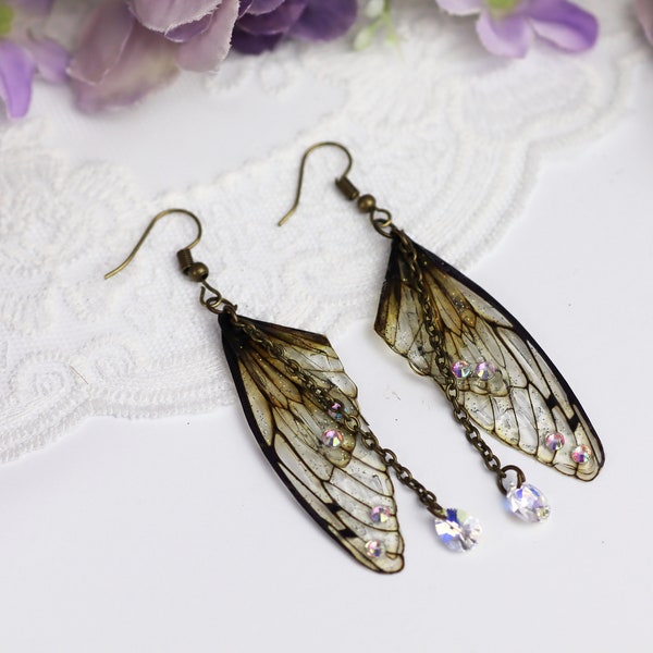 Fairy Wing Earrings - Cicada Butterfly Insect Earrings - Natural Gold - Fairy Kei - Fairycore - Cottagecore - Mori Kei - Goblincore