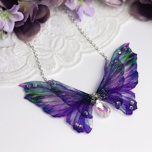 Fairy Wing Necklace - Cicada Butterfly Pendant - Purple Fantasy Butterfly - Fairy Kei - Fairycore - Pastel Goth - Mori Kei - Cottagecore
