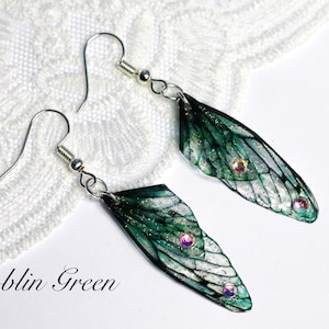 Choose Colour - Tiny Fairy Wing Earrings - Butterfly Cicada Earrings - Fairycore - Fairy Kei - Mori Kei - Pastel Goth - Renaissance Fair Goblin Green