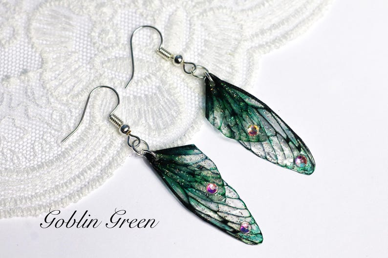 Choose Colour - Tiny Fairy Wing Earrings - Butterfly Cicada Earrings - Fairycore - Fairy Kei - Mori Kei - Pastel Goth - Renaissance Fair Goblin Green