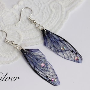 Choose Colour - Tiny Fairy Wing Earrings - Butterfly Cicada Earrings - Fairycore - Fairy Kei - Mori Kei - Pastel Goth - Renaissance Fair Silver