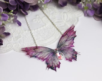 Fairy Wing Necklace - Cicada Butterfly Pendant - Wild Pink Faerie - Fairy Kei - Fairycore - Cottagecore - Fairy Gift - Festival Wear