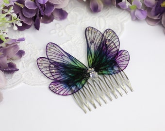 Fairy Wing Comb - Cicada Butterfly Mermaid - Vintage Bridal Hair Comb - Fairycore - Purple Green - Boho Bride - Wedding - Prom - Fantasy