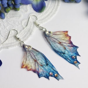 Fairy Wing Earrings - Butterfly Cicada Insect Earrings - Wild Blue Gold Faerie - Fairycore - Fairy Kei - Cottagecore - Fairy Grunge