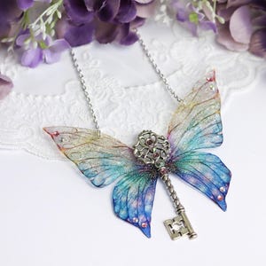 Fairy Wing Necklace - Winged Key - Cicada Butterfly Pendant - Pastel Rainbow - Fairy Kei - Renaissance Fair - Adult Fairy Wings - Fantasy